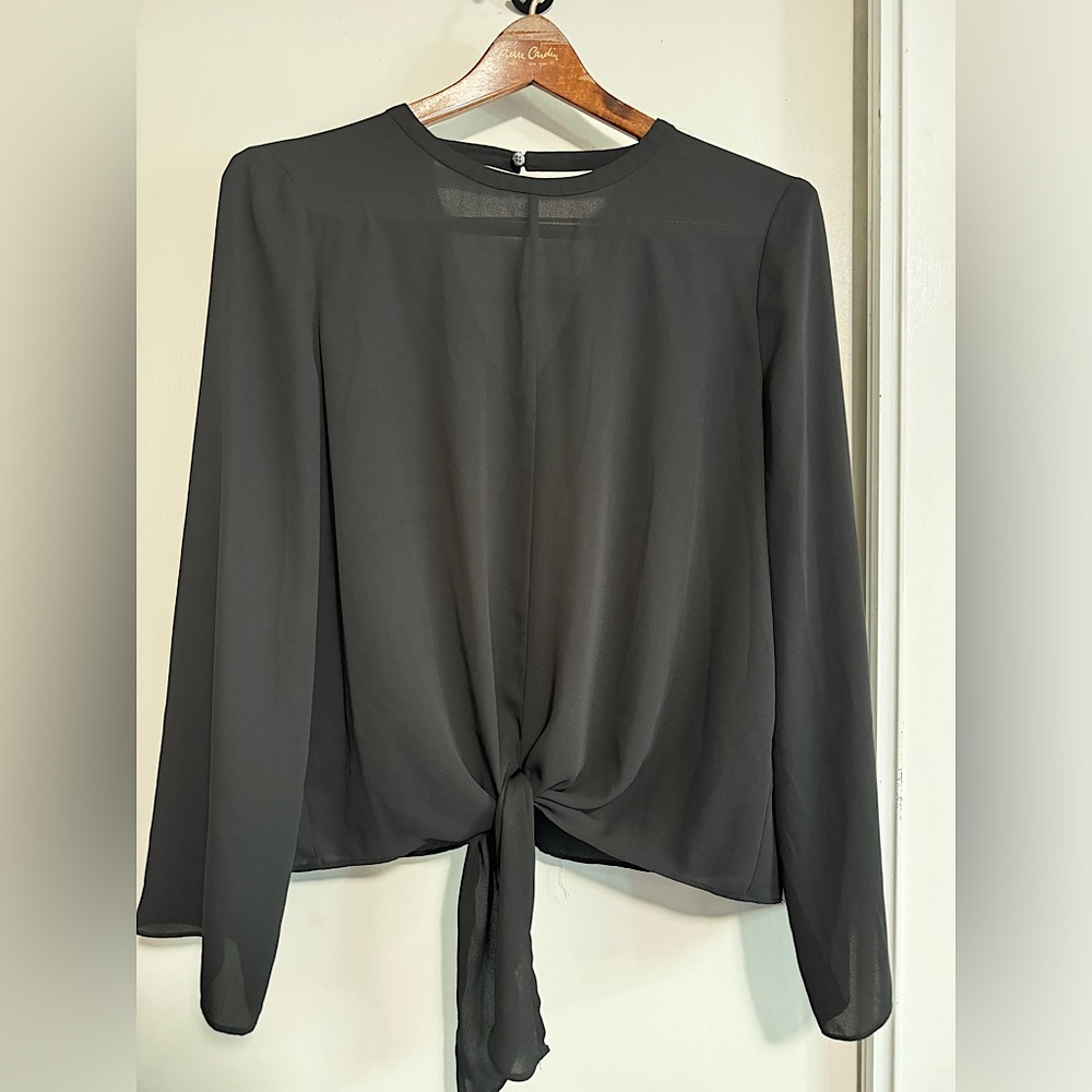Madewell Black Tie Front Blouse w/ Partially Open Back Medium